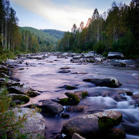 Beautiful Siberian landscape in the month of September in the area of teeth in high placesの写真素材