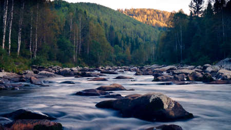 Beautiful Siberian landscape in the month of September in the area of teeth in high placesの写真素材