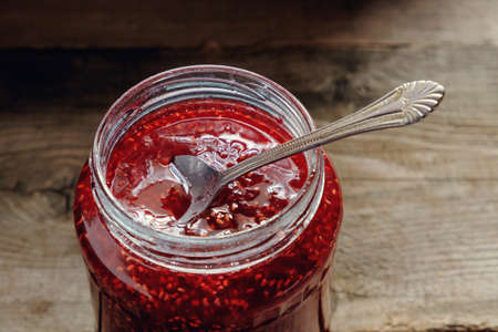Grandma's Delicious raspberry jam in the summer at the cottage.の写真素材