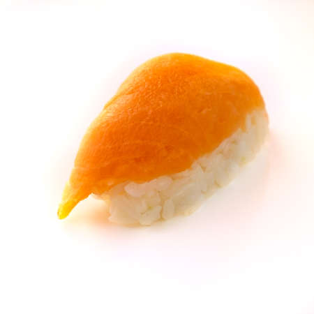 Delicious sushi on a white background of the different products on the Japanese recipe.の写真素材