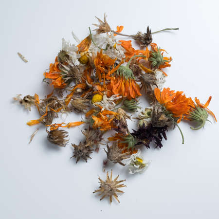 Natural tea from dried flowers and herbs from the best pastures.の写真素材