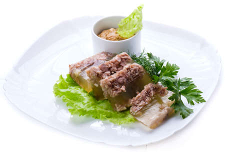 Tasty meals in the Russian restaurant with herbs and aspic.の写真素材