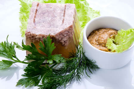 Tasty meals in the Russian restaurant with herbs and aspic.の写真素材