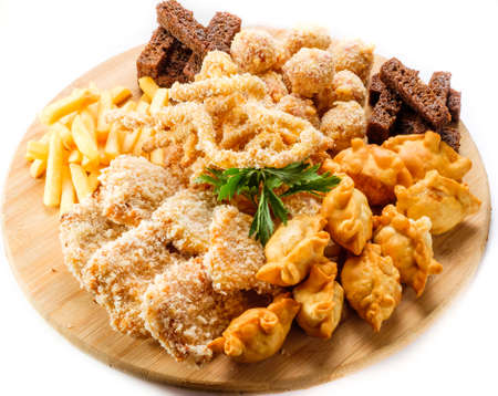 Delicious dishes from the restaurant menu on a white bowl on a white background.の写真素材