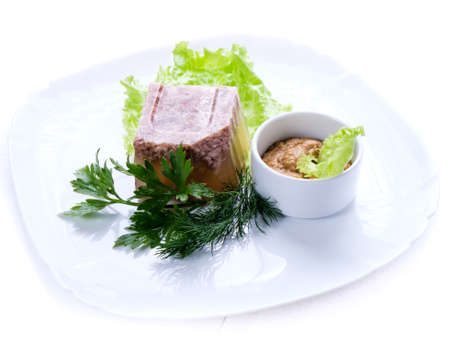 Tasty meals in the Russian restaurant with herbs and aspic.の写真素材