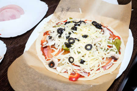 Ingredients for a tasty pizza in the restaurant at the Junior Master klase.の写真素材