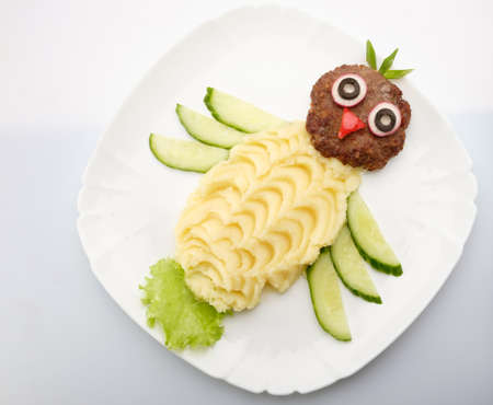 Delicious mashed potatoes, cooked in the form of a bird professional chef in a restaurant.の写真素材