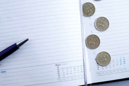 Russian Railways rubles, notebook, pen, business conceptの写真素材