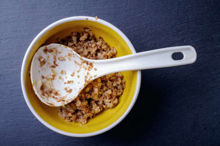 Porridge on a black backgroundの写真素材