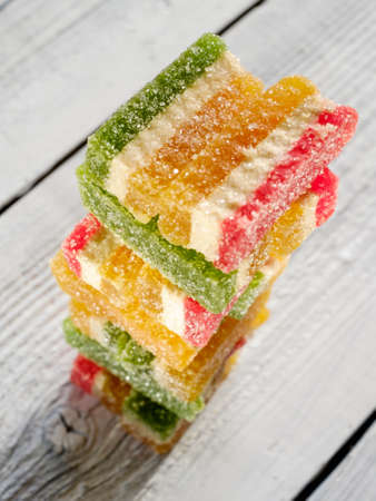 Colorful delicious marmalade on wooden boardsの写真素材