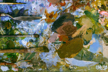 The work in the visual arts colorful paint brush, etc.の写真素材