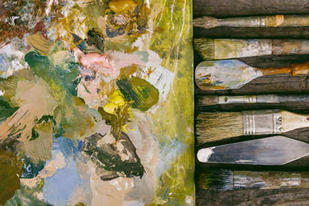 The work in the visual arts colorful paint brush, etc.の写真素材