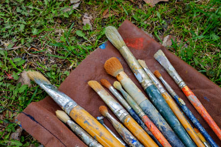 The work in the visual arts colorful paint brush, etc.の写真素材