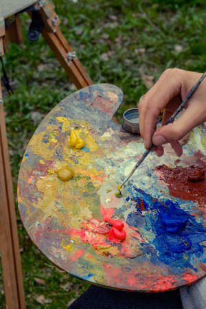 The work in the visual arts colorful paint brush, etc.