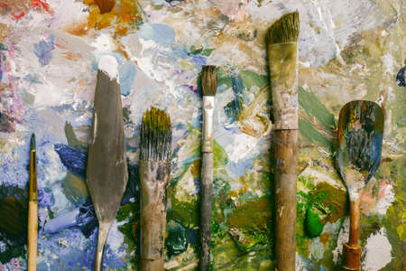 The work in the visual arts colorful paint brush, etc.の写真素材
