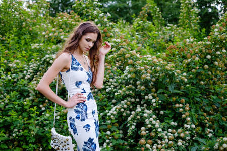Outdoors portrait of beautiful young brunette girl.の写真素材