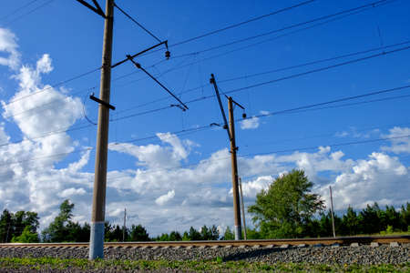 Railroad near Danube River and park alleyの写真素材