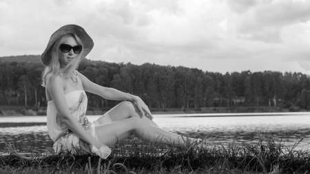 Outdoors portrait of beautiful young brunette girl.の写真素材