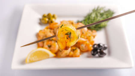 Shrimp on a white plateの写真素材