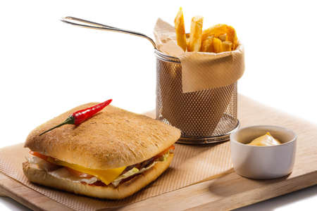 Cheeseburger and french friesの写真素材