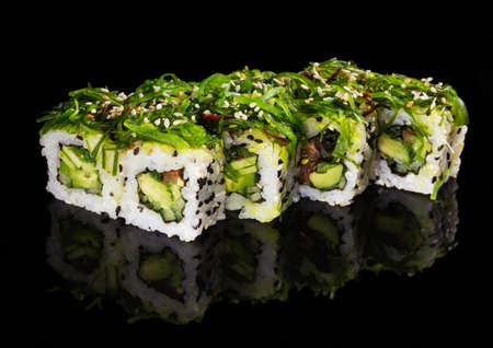 Sushi on a black backgroundの写真素材