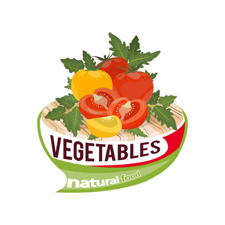Whole and sliced ââtomatoes with leaves on a cutting board vectorのイラスト素材