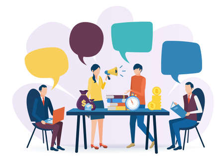 The concept of business teamwork. Business problem solutions. Corporate training. Vector illustration in flat style.のイラスト素材