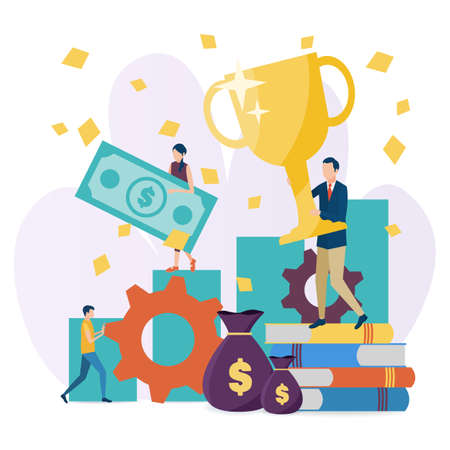 Concept of victory. Success in business, achieving the goal. Vector illustration in flat style.のイラスト素材