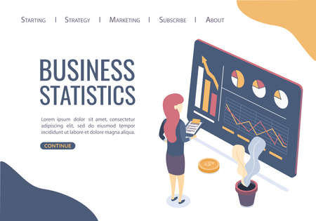 Concept of business statistics. Finding the best business solutions. Can use for web banner, infographics. Flat isometric style.のイラスト素材