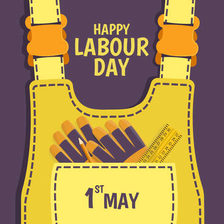 Vector Illustration on the theme Labor Day. For a poster and banner. Work clothes with tools.のイラスト素材