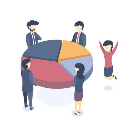 Isometric vector illustration. The concept of business teamwork. Business problem solutions. Corporate training. Flat style.のイラスト素材