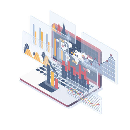 Isometric vector illustration. Concept of Data Analysis.のイラスト素材