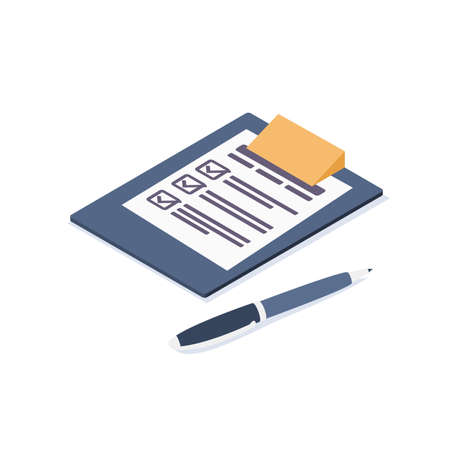 Isometric vector illustration. Tablet with the document, the completed form. Isometric icon.のイラスト素材