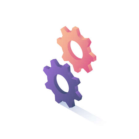 Vector illustration. Isometric gears are isolated on a white background. Isometric icon for your projects.のイラスト素材