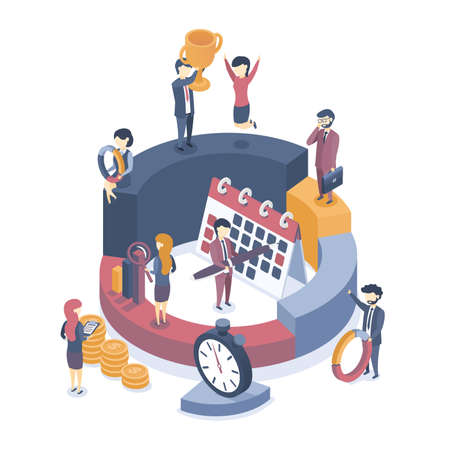 Isometric vector illustration. Concept of data analysis, information gathering, generating of graphs and diagrams. Statistics and business statement.のイラスト素材
