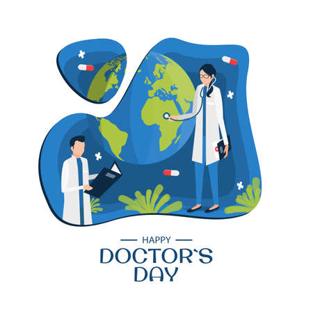 Vector Illustration on the theme Doctor`s Day. Greeting card Happy Doctor's Day. Modern flat design.