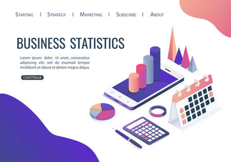 Isometric vector illustration. Concept of analysis data, statistics.のイラスト素材