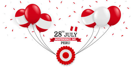 Vector Illustration of Peru Independence Day. Background with balloons and confetti.のイラスト素材