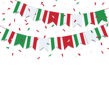 Vector Illustration on the theme Republic day Italy. Garland with the flag of Italy on a white background.のイラスト素材