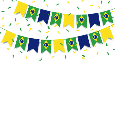 Vector Illustration of Brazil Independence Day. Garland with the flag of Brazil on a white background.のイラスト素材