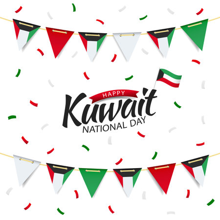 Vector Illustration of National Day Kuwait. Garland with the flag of Kuwait on a white background.のイラスト素材