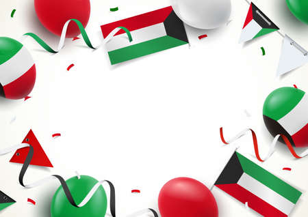 Vector Illustration of National Day Kuwait. Background with balloons, flagsのイラスト素材