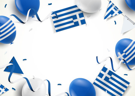 Vector Illustration of Greek Independence Day. Background with balloons, flagsのイラスト素材