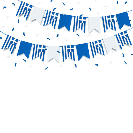 Vector Illustration of Greek Independence Day. Garland with the flag of Greece on a white background.のイラスト素材