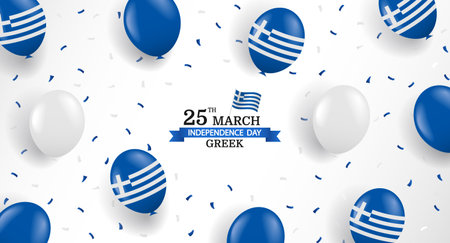 Vector Illustration of Greek Independence Day. Background with balloons and confetti.のイラスト素材