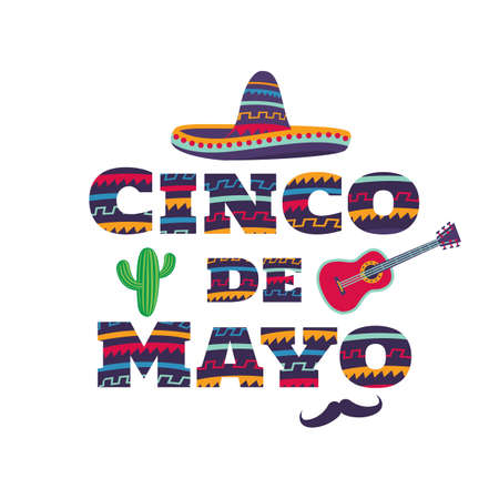 Vector illustration of Cinco de Mayo. Design with lettering, and national elements of the holiday.のイラスト素材