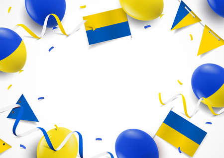 Vector Illustration of Ukraine Independence Day. Background with balloons, flagsのイラスト素材
