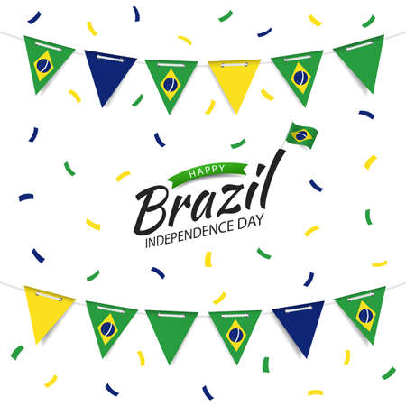 Vector Illustration of Brazil Independence Day. Garland with the flag of Brazil on a white background.のイラスト素材