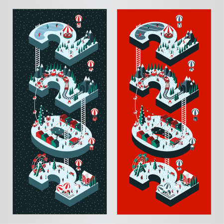 Vector illustration on the theme New Year 2022. Isometric style. Happy people are having fun and celebrating winter holidays. For a poster or banner and greeting card.のイラスト素材