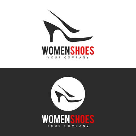 Logo template. Women shoes logo design. For the shoe store, promotions, flyers. Flat style.のイラスト素材